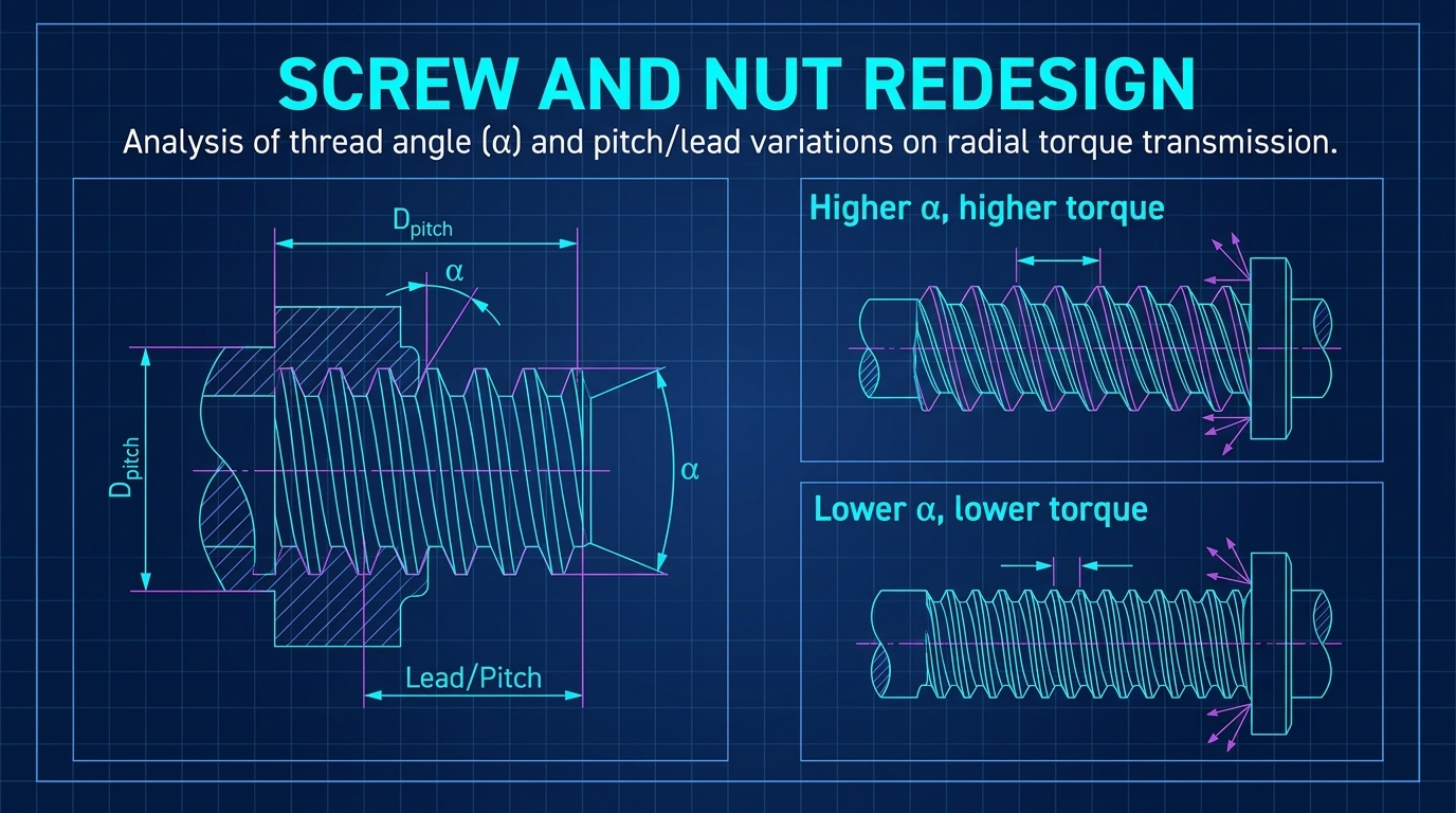 Screw and nut geometry redesign