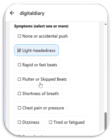 Digital symptom tracking mobile app screenshots