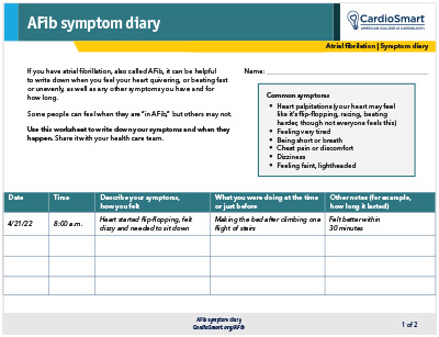 Paper symptom diary form